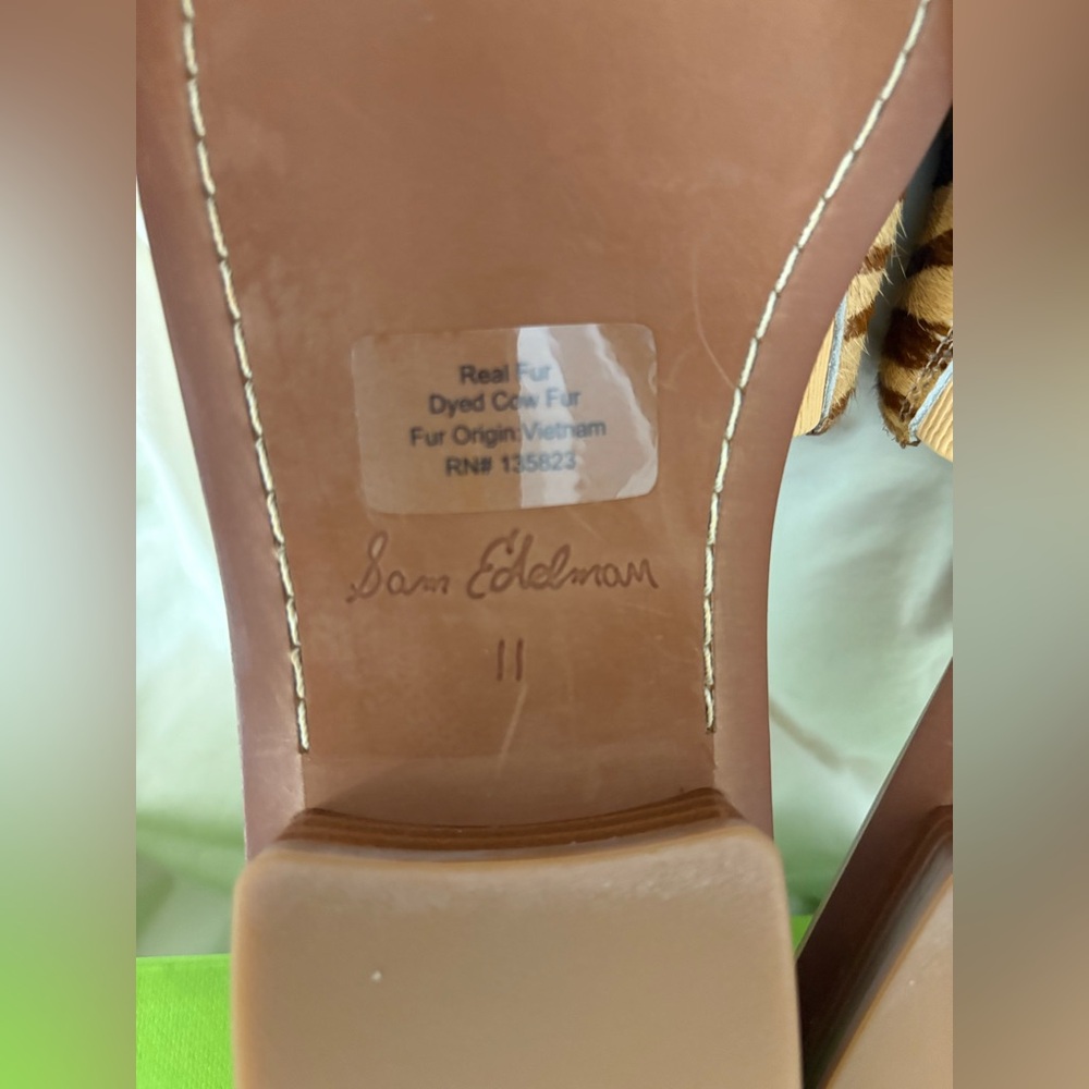 Brand new size 11 real fur Sam Edelman Brown Zebra Print Women's Slides - Picture 7 of 8